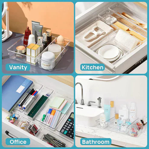 Clear Drawer Organizer Tray Set- Multi-Size