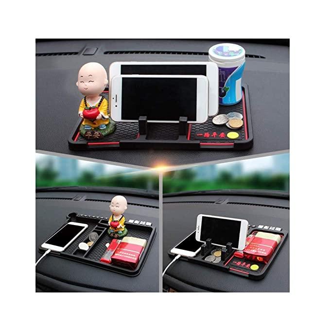 Car Dashboard Mat & Mobile Phone Holder Mount Non Slip Sticky Rubber Pad for Smartphone, GPS Navigation, God Idols, Toys, Coins (Black)