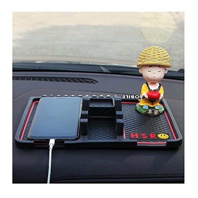 Car Dashboard Mat & Mobile Phone Holder Mount Non Slip Sticky Rubber Pad for Smartphone, GPS Navigation, God Idols, Toys, Coins (Black)