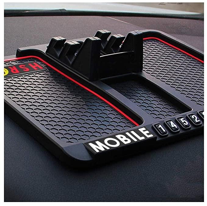 Car Dashboard Mat & Mobile Phone Holder Mount Non Slip Sticky Rubber Pad for Smartphone, GPS Navigation, God Idols, Toys, Coins (Black)