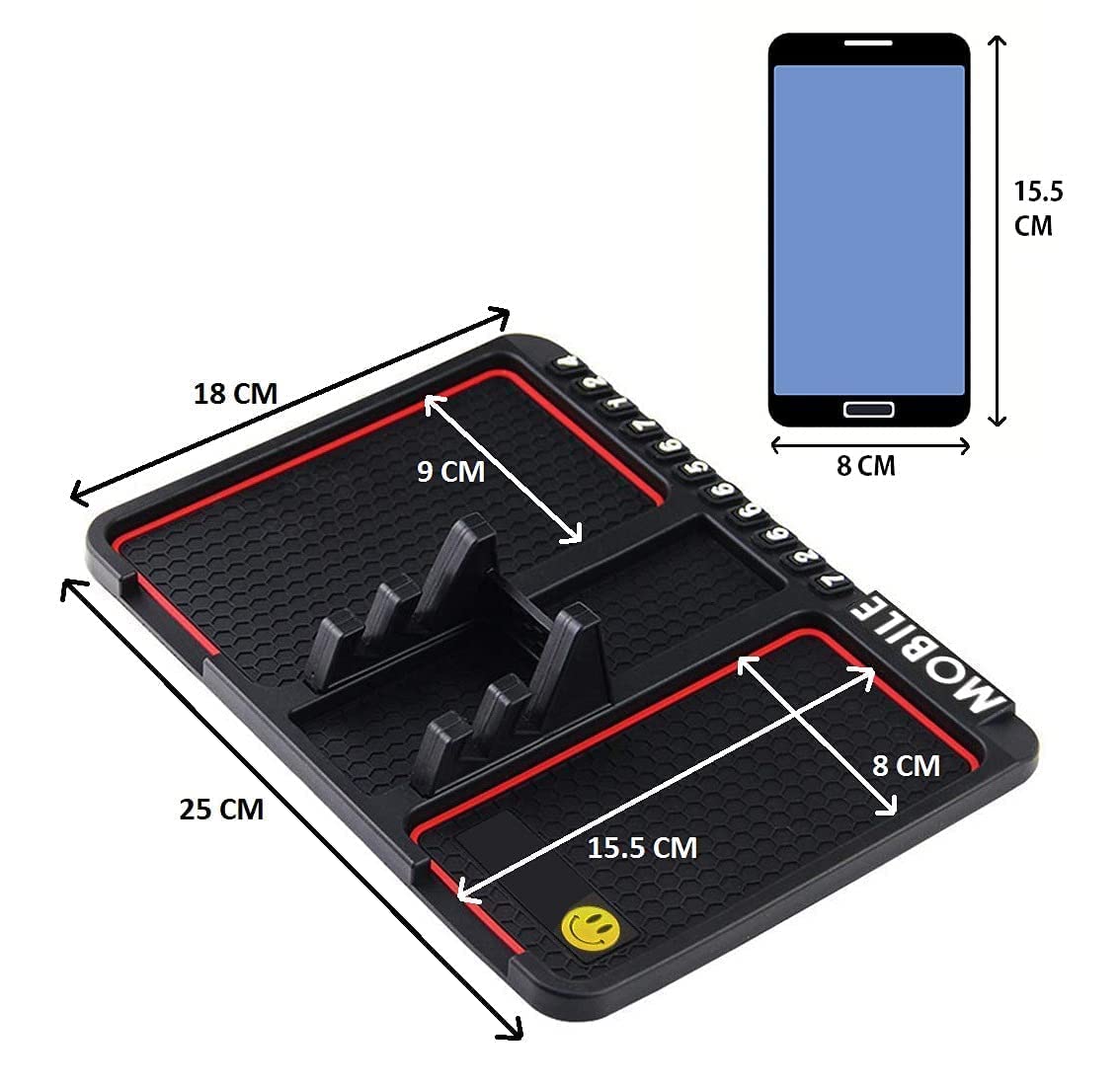 Car Dashboard Mat & Mobile Phone Holder Mount Non Slip Sticky Rubber Pad for Smartphone, GPS Navigation, God Idols, Toys, Coins (Black)