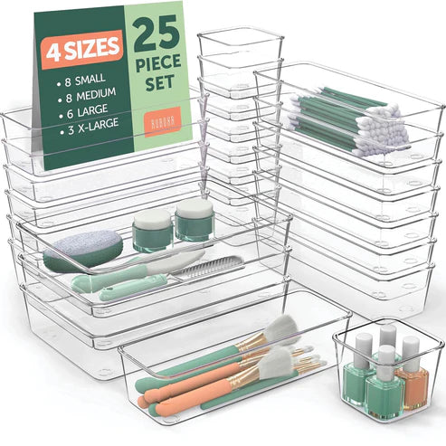 Clear Drawer Organizer Tray Set- Multi-Size