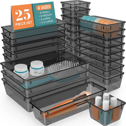 Clear Drawer Organizer Tray Set- Multi-Size