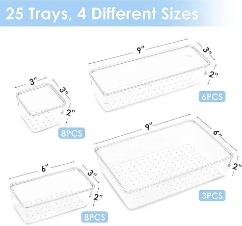 Clear Drawer Organizer Tray Set- Multi-Size