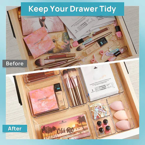 Clear Drawer Organizer Tray Set- Multi-Size